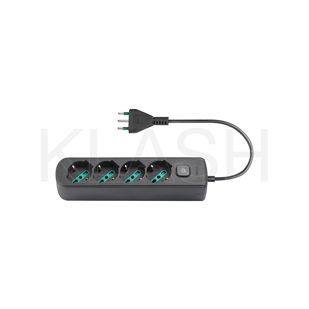 CIABATTA DI ALIMENTAZIONE NERA CON 4 PRESE SICURY E SPINA S17 INTERRUTTORE LUMINOSO PER SETUP DJ A NOLEGGIO A MILANO